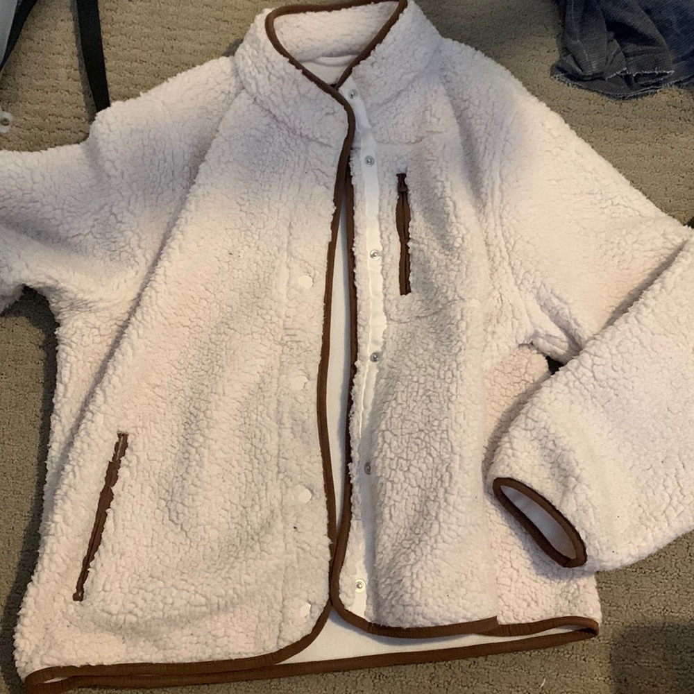 Cream shacket with brown detail